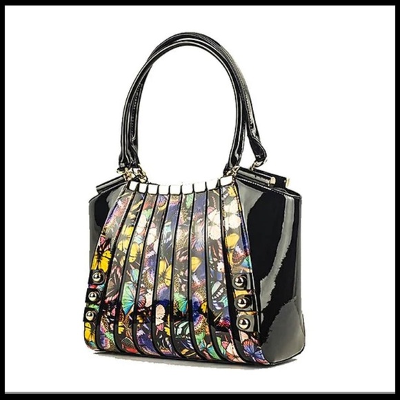 For Neeta-IRINA SIGNATURE SERIES II LARGE NIGHT BUTTERFLY PRINT LEATHER HANDBAG - Picture 2 of 2